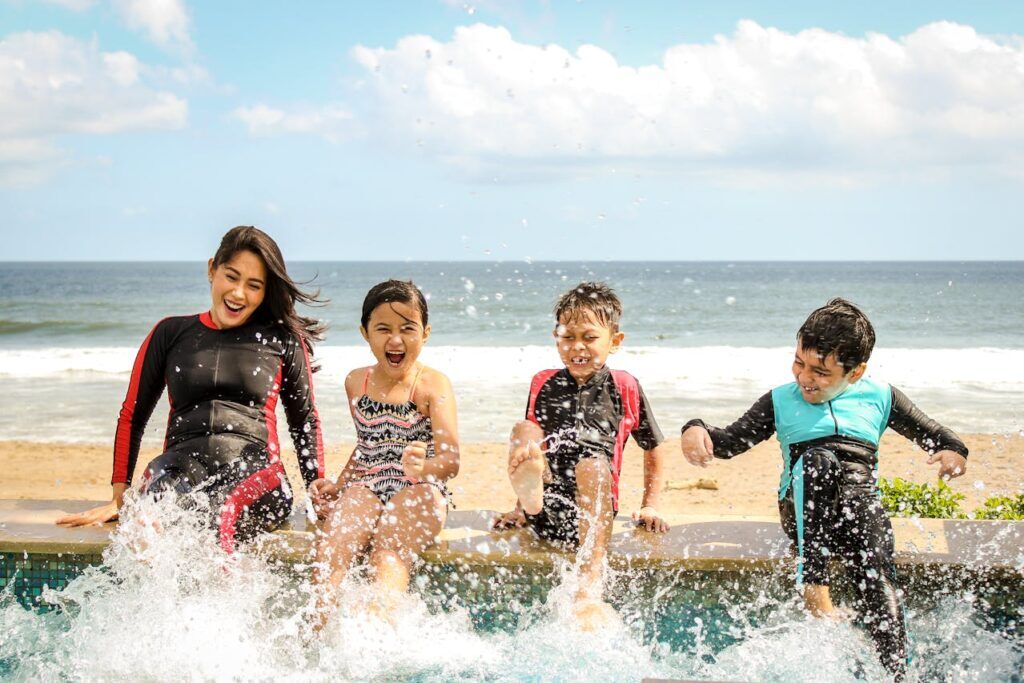 A Family Having Fun in the Water