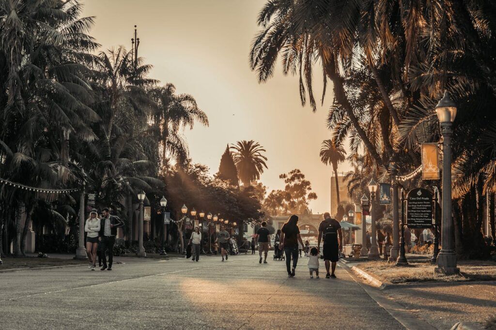 People Walking in Casa Del Prado in San Diego